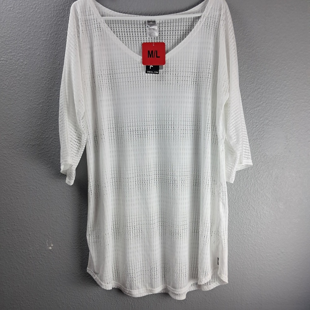 O'Neill Women's  Swimsuit Cover-Up Tunic Top Beach  Pool‎ Resort White Mesh M/L